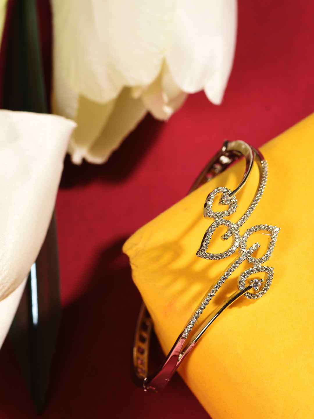 Silver Toned AD studded Statement Leaf Handcrafted Bracelet, zaveri pearls, sale price rs, sale price, sale gold plated, sale gold, sale, rubans, ring, regular price, priyassi jewellery, kush